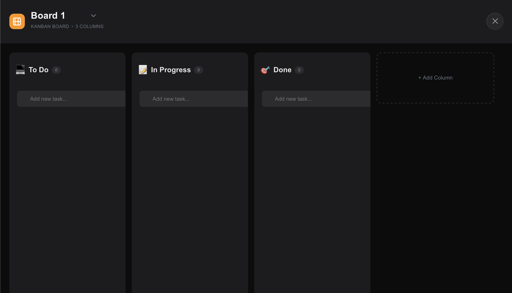 The kanban board in TaskNote